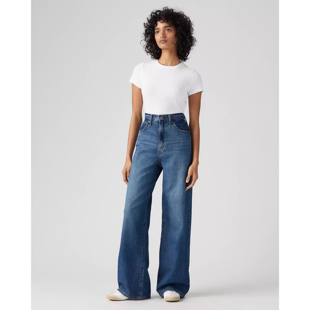 Levi's Cinch Baggy High Rise Wide Leg Jeans Medium Wash Blue Denim Size 27